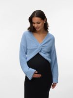 Mamalicious Svala cot L/s crop knit top Blue