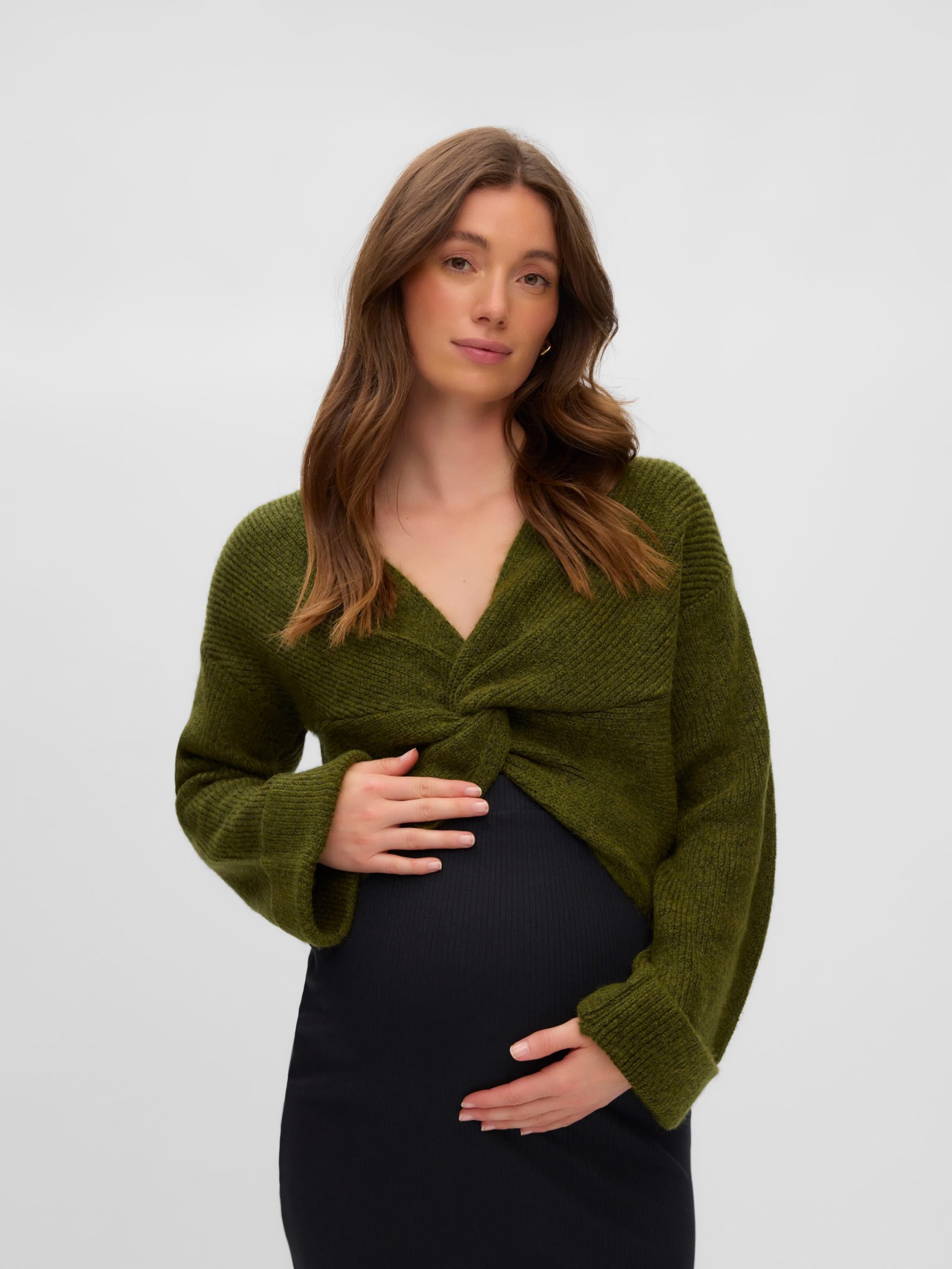 Image 483 Mamalicious Knit Crop Peysa Moss Green - Image 1