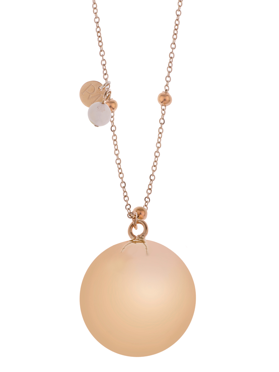 Proud-MaMa-ID-529- Proud MaMa Olivia Gemstone Bola Pregnancy Necklace - Pink Rose Quartz - Image 1