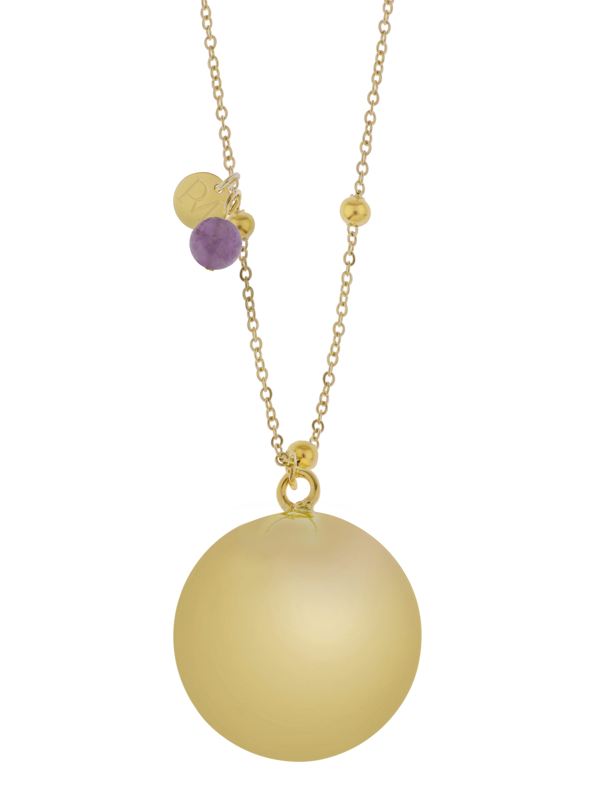 Proud-MaMa-ID-660 Proud MaMa Olivia Gemstone Bola Pregnancy Necklace - Gold Amethyst - Image 1
